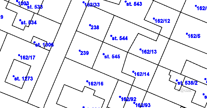Parcela st. 545 v KÚ Lobeček, Katastrální mapa