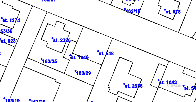 Parcela st. 548 v KÚ Lobeček, Katastrální mapa
