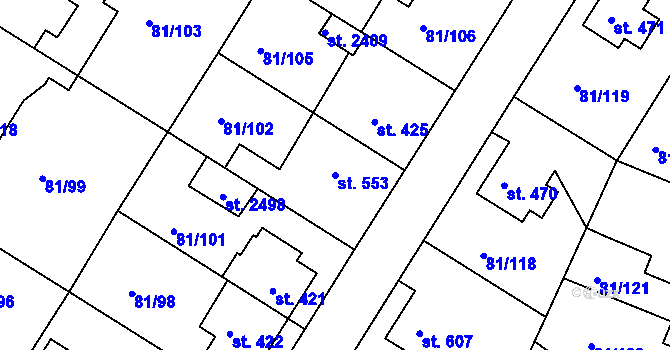 Parcela st. 553 v KÚ Lobeček, Katastrální mapa