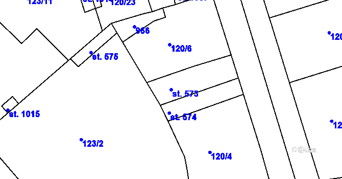 Parcela st. 573 v KÚ Lobeček, Katastrální mapa