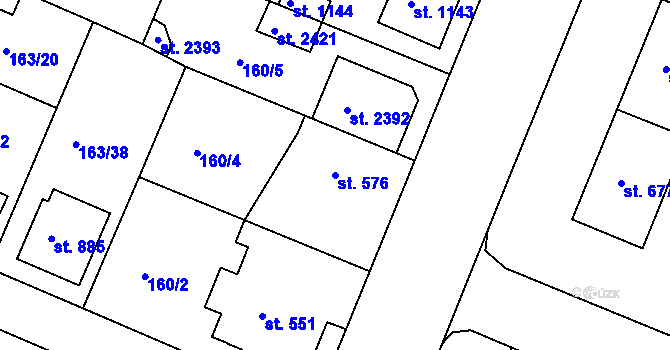 Parcela st. 576 v KÚ Lobeček, Katastrální mapa