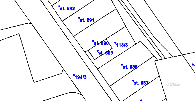 Parcela st. 589 v KÚ Lobeček, Katastrální mapa