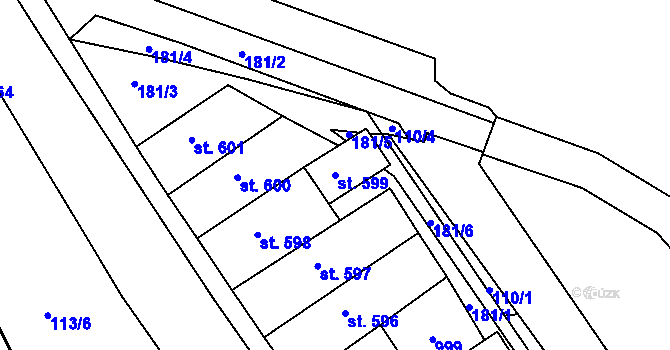 Parcela st. 599 v KÚ Lobeček, Katastrální mapa