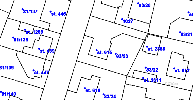 Parcela st. 615 v KÚ Lobeček, Katastrální mapa