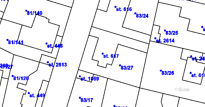 Parcela st. 617 v KÚ Lobeček, Katastrální mapa