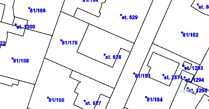Parcela st. 628 v KÚ Lobeček, Katastrální mapa