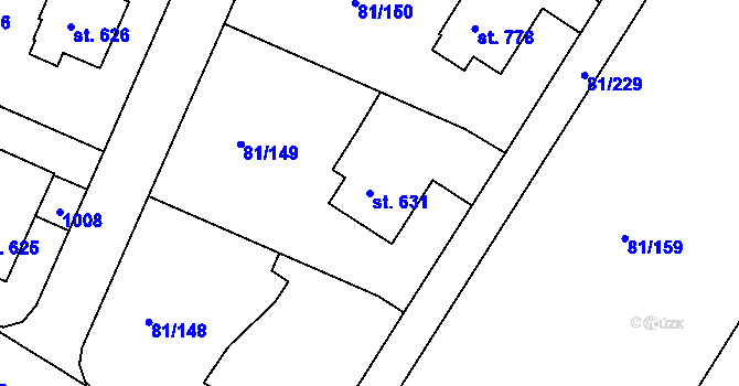 Parcela st. 631 v KÚ Lobeček, Katastrální mapa