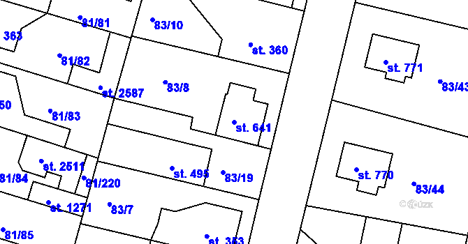 Parcela st. 641 v KÚ Lobeček, Katastrální mapa
