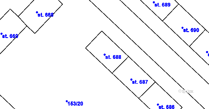Parcela st. 688 v KÚ Lobeček, Katastrální mapa