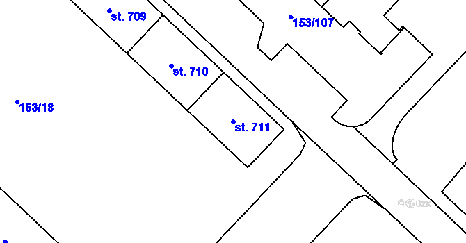 Parcela st. 711 v KÚ Lobeček, Katastrální mapa