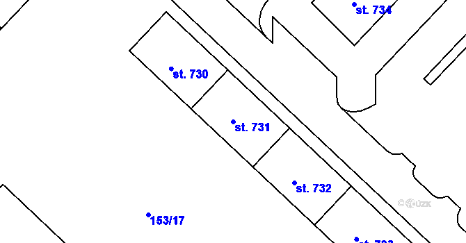 Parcela st. 731 v KÚ Lobeček, Katastrální mapa