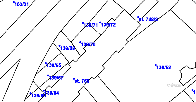 Parcela st. 749 v KÚ Lobeček, Katastrální mapa