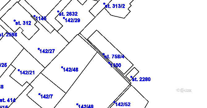 Parcela st. 758/4 v KÚ Lobeček, Katastrální mapa