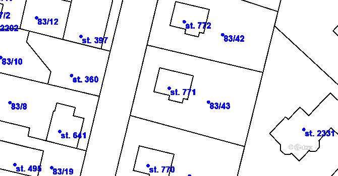 Parcela st. 771 v KÚ Lobeček, Katastrální mapa