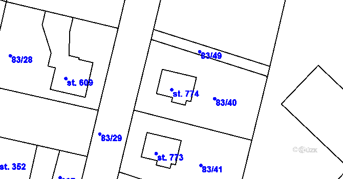 Parcela st. 774 v KÚ Lobeček, Katastrální mapa