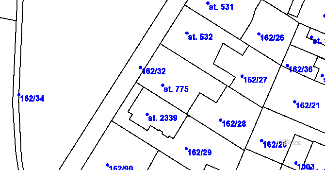 Parcela st. 775 v KÚ Lobeček, Katastrální mapa