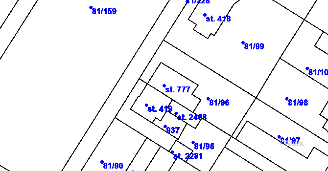 Parcela st. 777 v KÚ Lobeček, Katastrální mapa