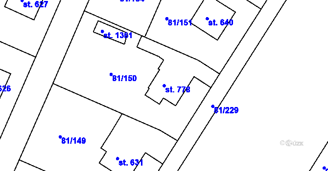 Parcela st. 778 v KÚ Lobeček, Katastrální mapa