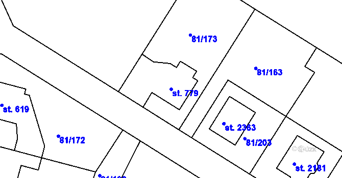 Parcela st. 779 v KÚ Lobeček, Katastrální mapa