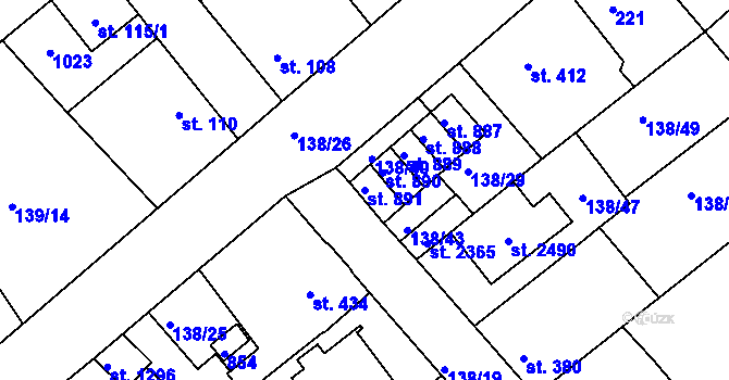 Parcela st. 891 v KÚ Lobeček, Katastrální mapa