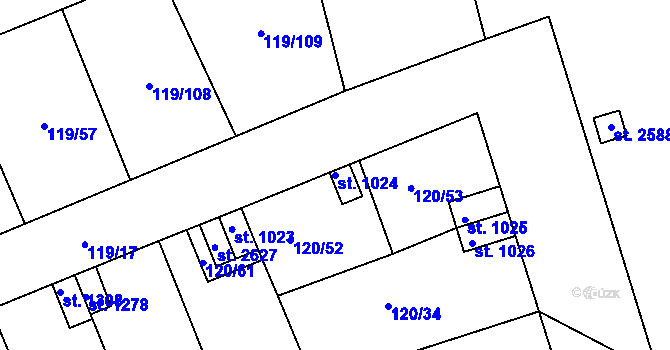 Parcela st. 1024 v KÚ Lobeček, Katastrální mapa