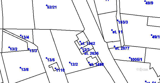 Parcela st. 1042 v KÚ Lobeček, Katastrální mapa