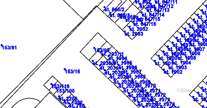 Parcela st. 2037/2 v KÚ Lobeček, Katastrální mapa