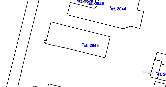 Parcela st. 2045 v KÚ Lobeček, Katastrální mapa