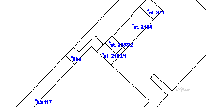 Parcela st. 2183/1 v KÚ Lobeček, Katastrální mapa