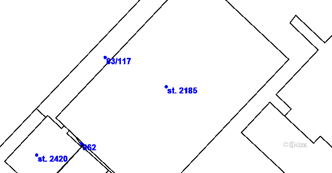 Parcela st. 2185 v KÚ Lobeček, Katastrální mapa
