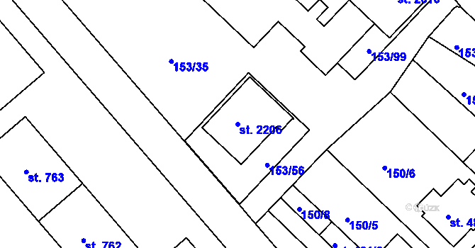 Parcela st. 2206 v KÚ Lobeček, Katastrální mapa