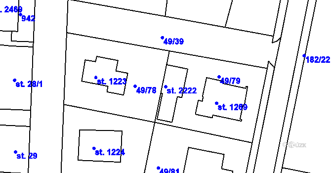 Parcela st. 2222 v KÚ Lobeček, Katastrální mapa