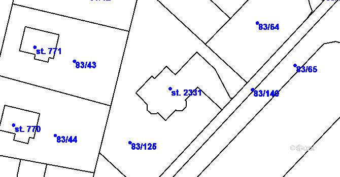 Parcela st. 2331 v KÚ Lobeček, Katastrální mapa