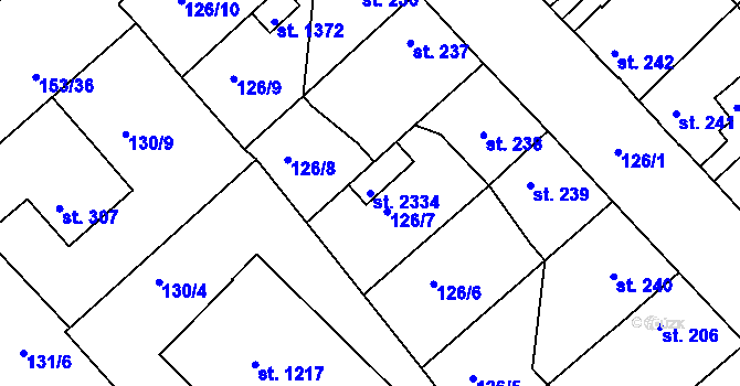Parcela st. 2334 v KÚ Lobeček, Katastrální mapa