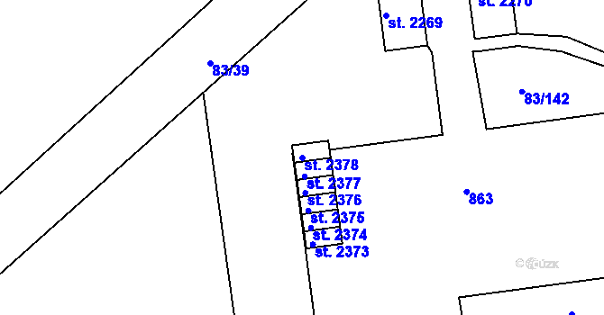 Parcela st. 2378 v KÚ Lobeček, Katastrální mapa