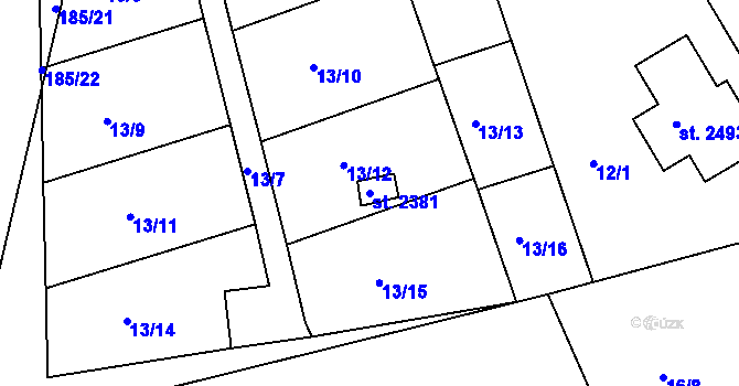 Parcela st. 2381 v KÚ Lobeček, Katastrální mapa