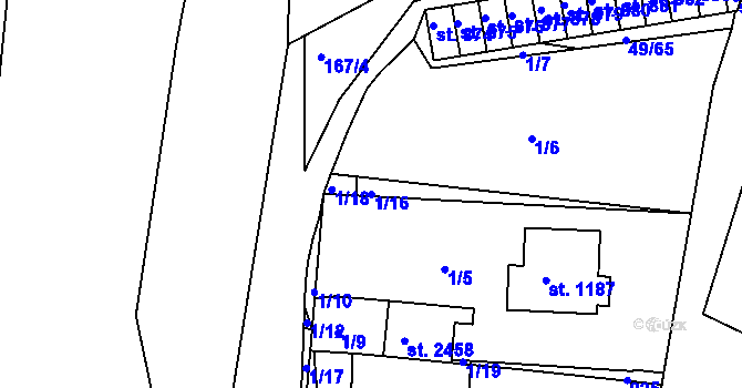 Parcela st. 1/16 v KÚ Lobeček, Katastrální mapa