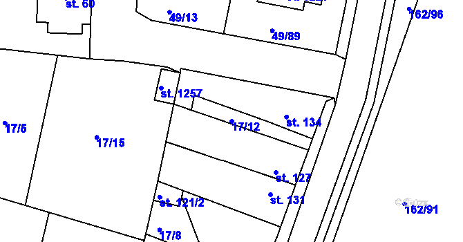 Parcela st. 17/12 v KÚ Lobeček, Katastrální mapa