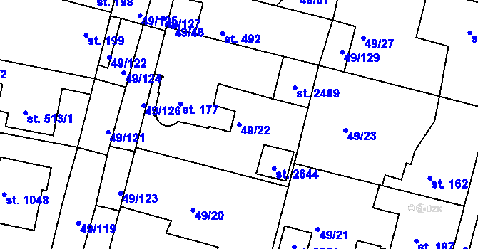 Parcela st. 49/22 v KÚ Lobeček, Katastrální mapa