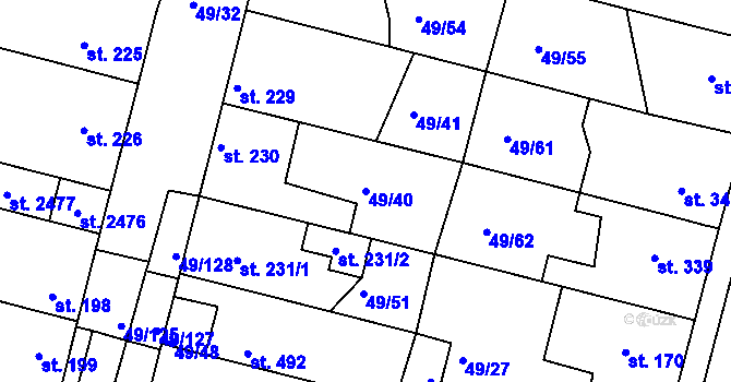 Parcela st. 49/40 v KÚ Lobeček, Katastrální mapa