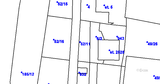 Parcela st. 52/11 v KÚ Lobeček, Katastrální mapa