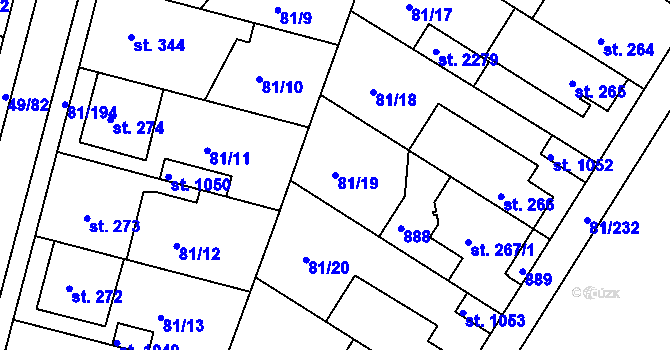 Parcela st. 81/19 v KÚ Lobeček, Katastrální mapa