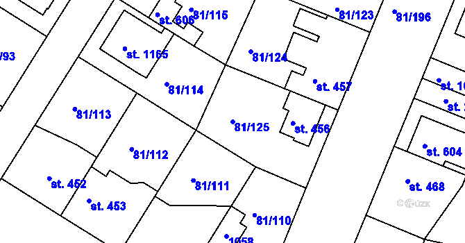 Parcela st. 81/125 v KÚ Lobeček, Katastrální mapa