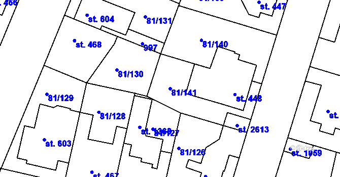 Parcela st. 81/141 v KÚ Lobeček, Katastrální mapa