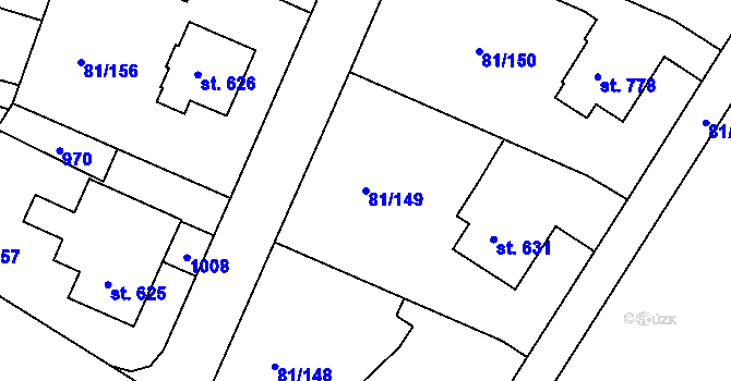 Parcela st. 81/149 v KÚ Lobeček, Katastrální mapa