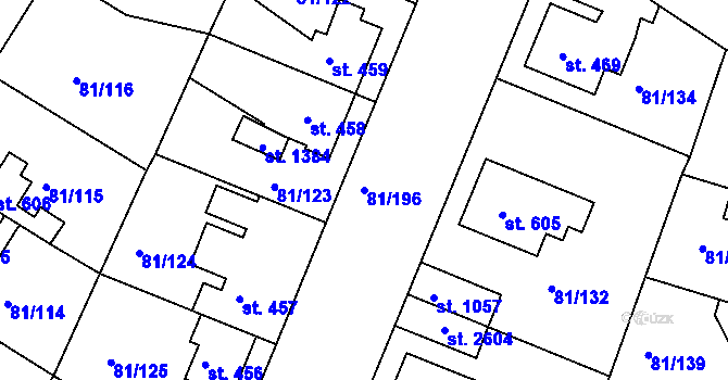 Parcela st. 81/196 v KÚ Lobeček, Katastrální mapa