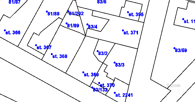 Parcela st. 83/2 v KÚ Lobeček, Katastrální mapa