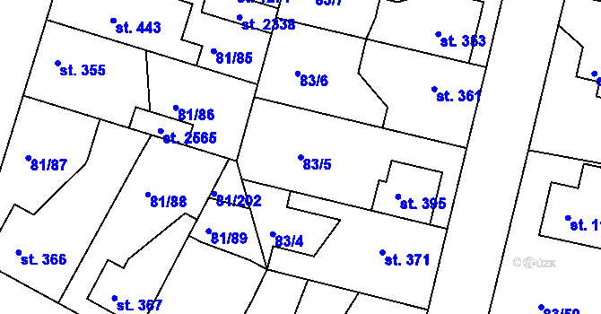 Parcela st. 83/5 v KÚ Lobeček, Katastrální mapa