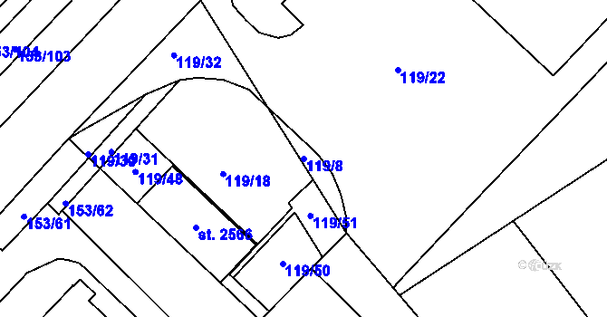 Parcela st. 119/8 v KÚ Lobeček, Katastrální mapa