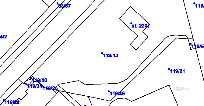 Parcela st. 119/13 v KÚ Lobeček, Katastrální mapa